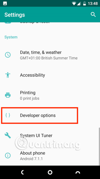 Chọn Developer options 