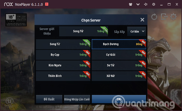 Chọn Server