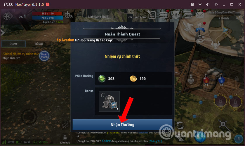 Nhận phần thưởng trong game 