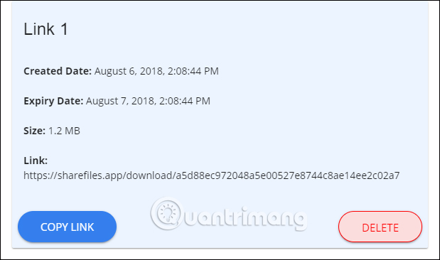 Xóa link chia sẻ file