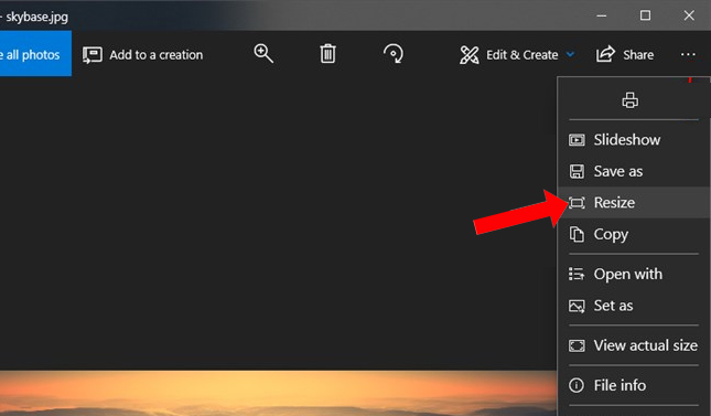Chọn tính năng Resize 