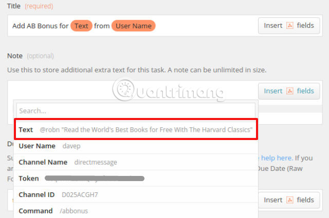 Tham số text được nhận ra