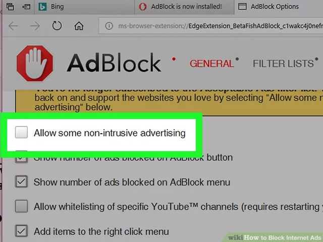 Bỏ chọn "Allow some non-intrusive advertising"