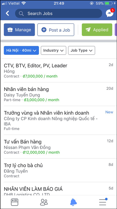 Danh sách các việc làm đã đăng