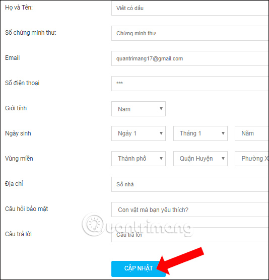 Nhập thông tin tài khoản