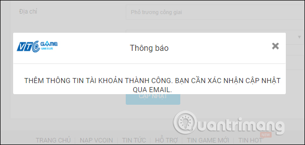 Thông báo nhập thông tin