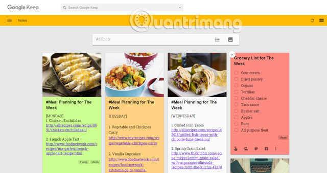 Lập danh sách bữa ăn