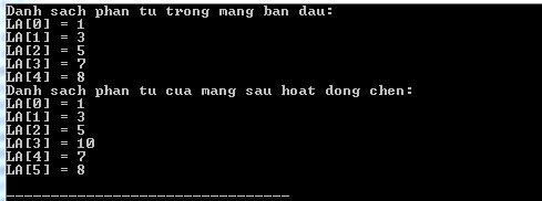 Hoạt động chèn phần tử vào mảng