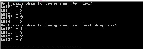 Hoạt động xóa phần tử từ mảng