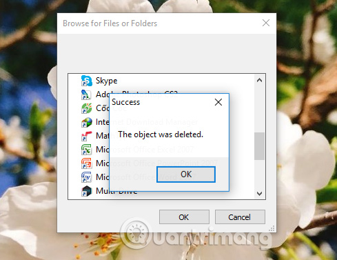 Thông báo xóa file thành công