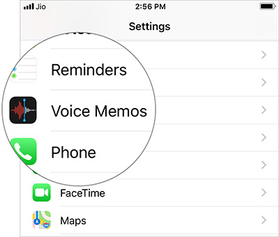 Open Voice Memos settings