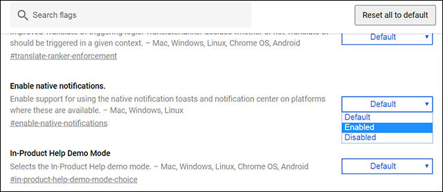 Bật Native Notifications trên Chrome nếu chưa được kích hoạt