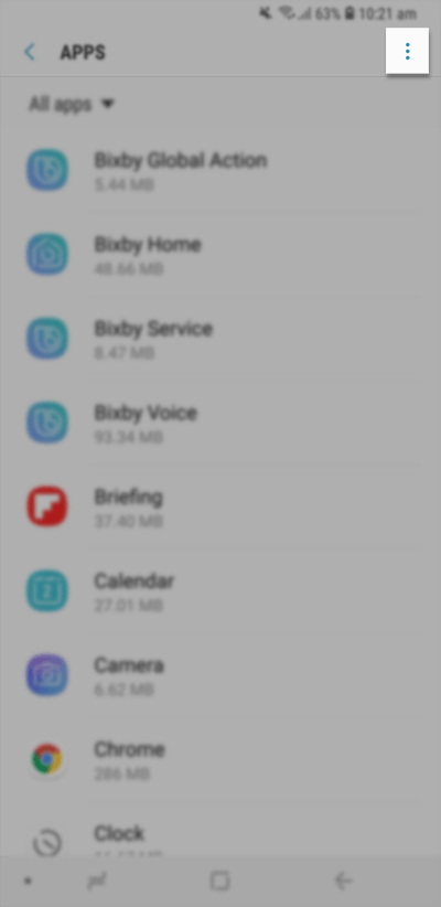 Chọn Show system apps 