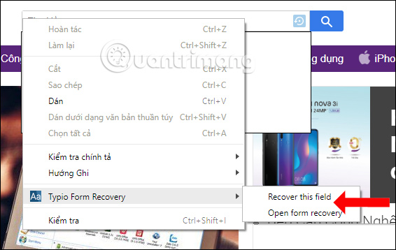 Tùy chọn khôi phục nội dung