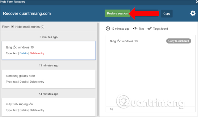 Giao diện quản lý nội dung