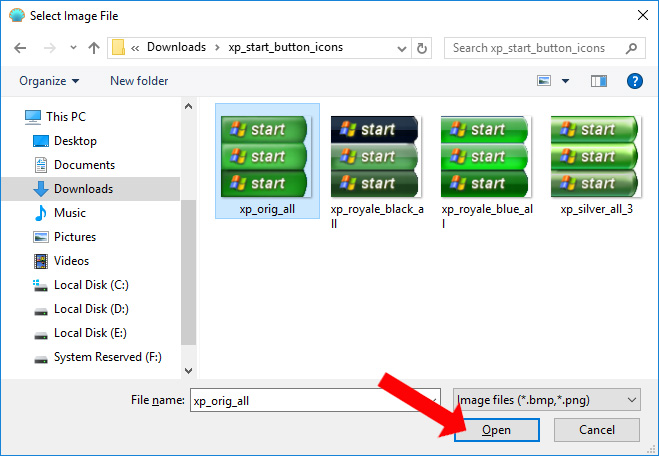 Chọn icon Start menu
