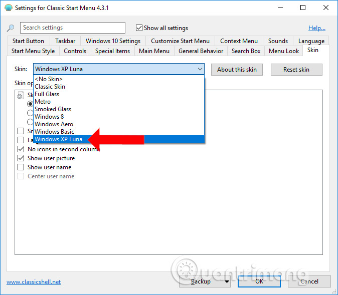 Chọn giao diện Windows XP 