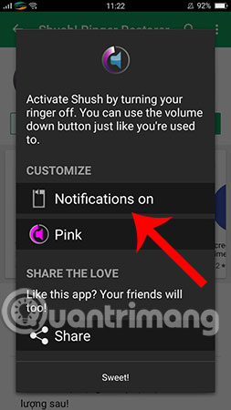 Chọn bật thông báo hoặc tắt thông báo