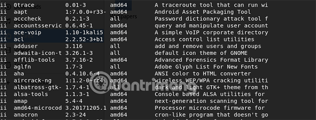 Liệt kê các gói