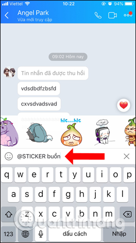Hiện sticker chủ đề 