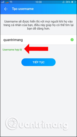 Username hợp lệ