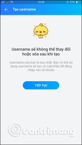 Tạo Username