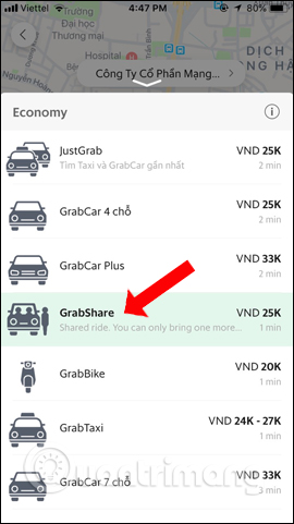Chọn dịch vụ GrabShare