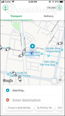Giao diện trên Grab 