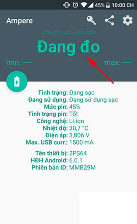 Chương trình sẽ hiển thị trạng thái đang đo tốc độ sạc