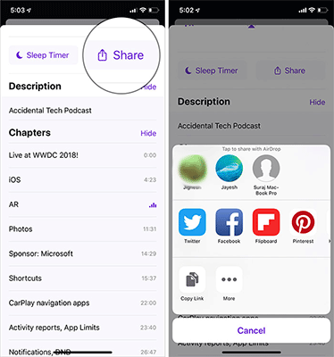 Chia sẻ podcast trên iPhone
