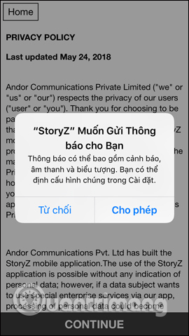 Nhận thông báo ứng dụng 