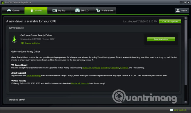 Cài đặt từ giao diện