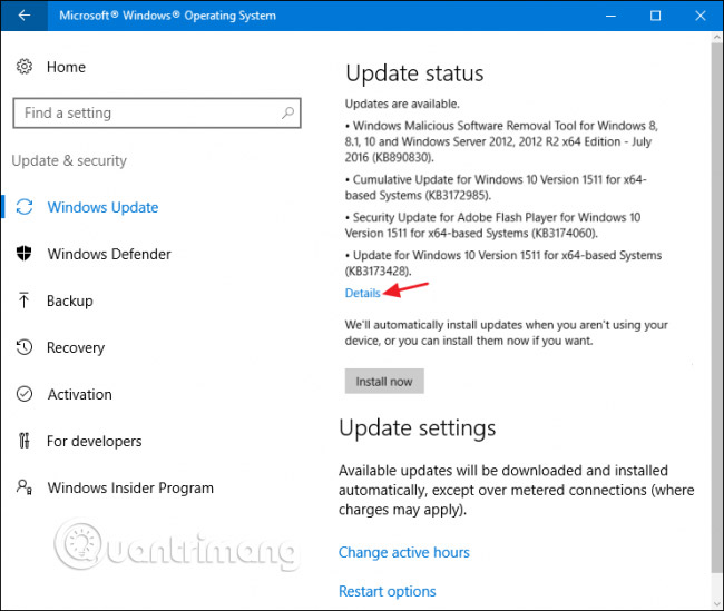 Xem trạng thái của các cập nhật
