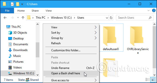Khởi chạy Bash từ File Explorer
