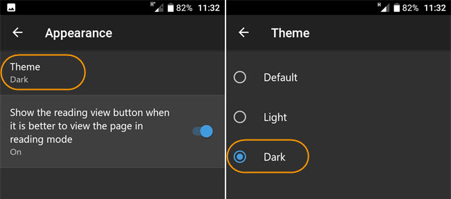Chọn Dark theme