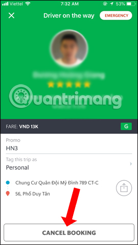 Nhấn Cancel Booking