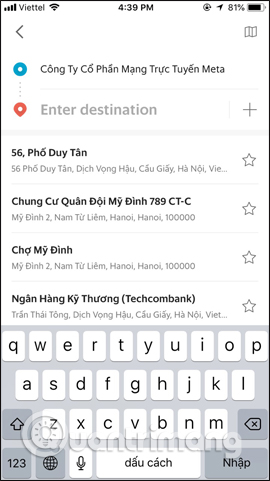 Nhập điểm đến