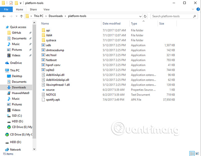 Tìm tới thư mục trích xuất ADB binary