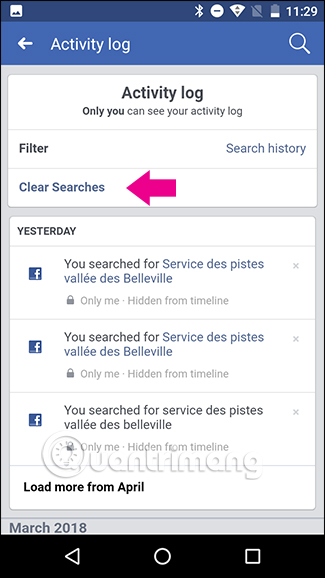 Chọn Clear searches trên Android 
