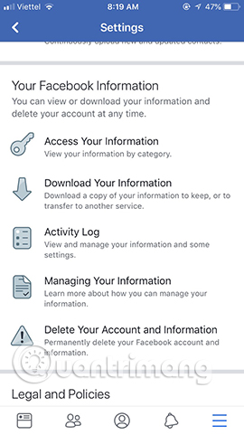 Chạm vào Activity Log 