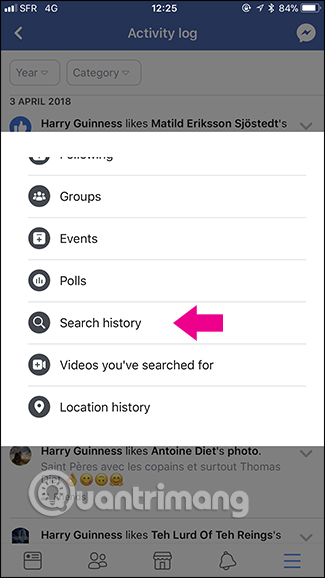 Chọn Search History 