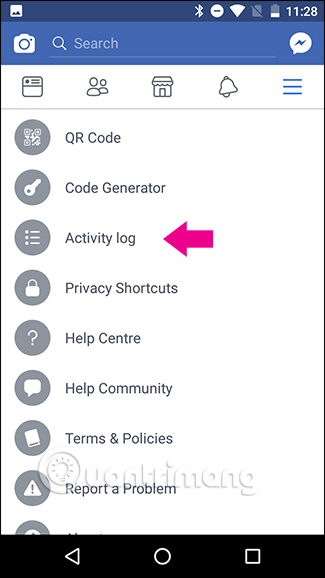 Chọn Activity log trên Android 