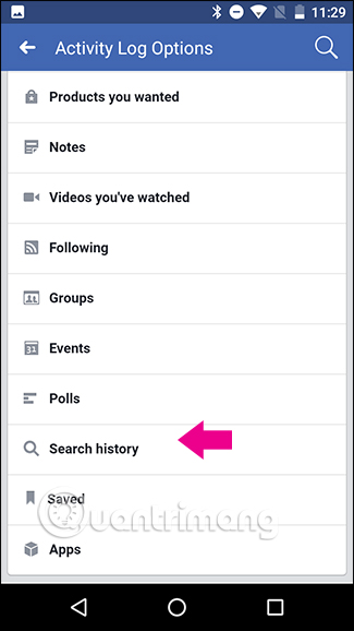 Chọn Search history trên Android 