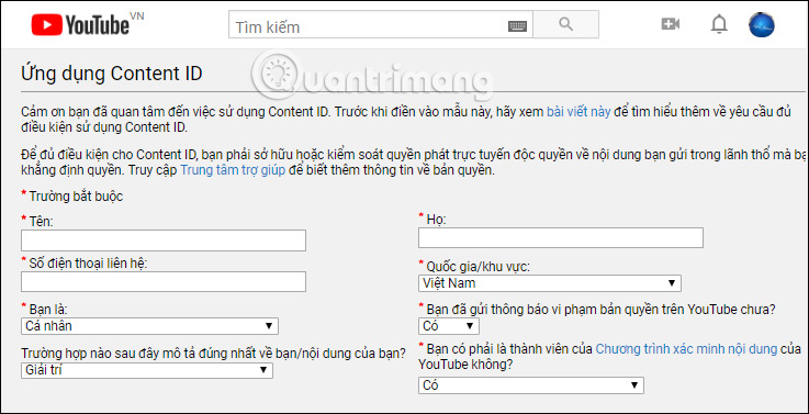 Nhập thông tin đăng ký