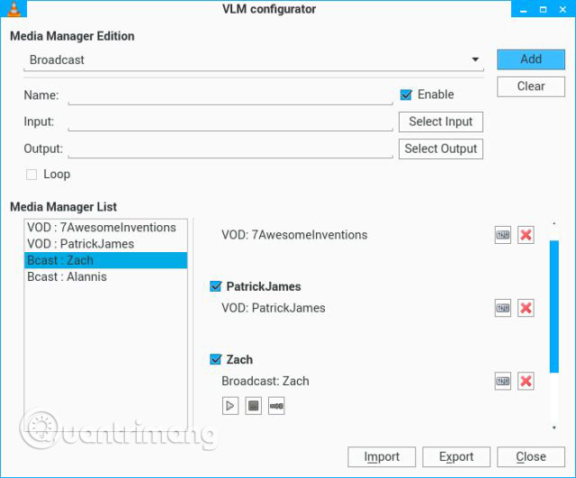 Thêm các media cần stream