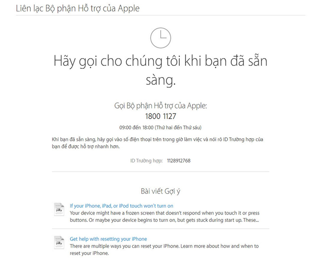 Để liên hệ với tổng đài của Apple, người dùng Việt Nam chỉ cần gọi vào đầu số 1800 1127 