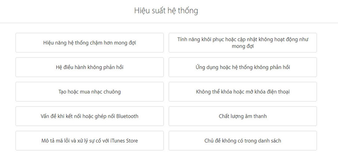 Chọn vấn đề thiết bị của bạn đang gặp phải