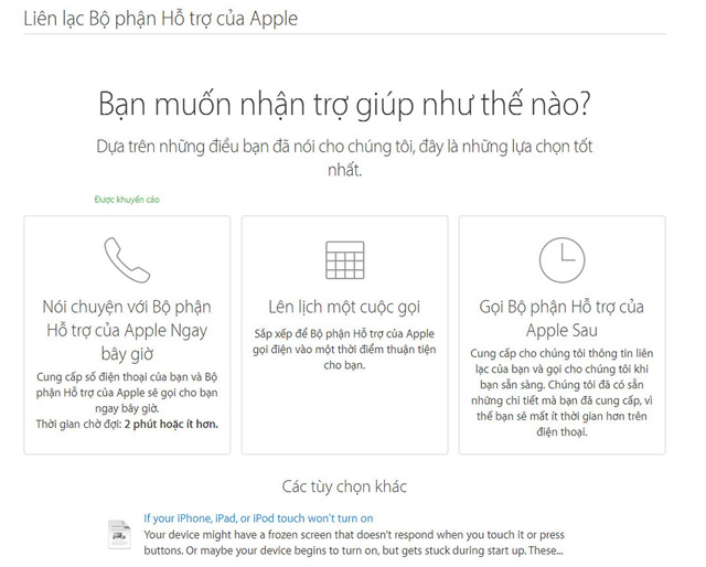 Lựa chọn hình thức muốn nhận trợ giúp