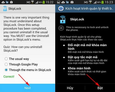 Through the menu in SkipLock