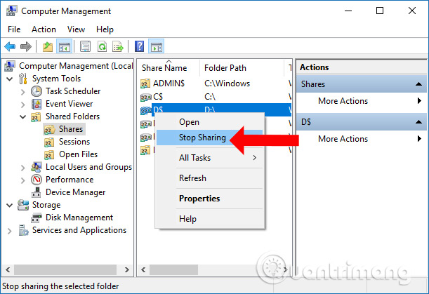 Dừng chia sẻ dữ liệu